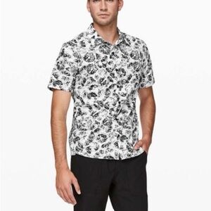 Lululemon Mens Down to the Wire Slim Fit Button Up Shirt Citrus Crush Sz L Flaw